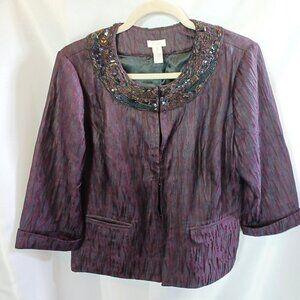 Chico's Ladies Jacket 3/4 sleeve Purple Hook & Eye Closure Size 2